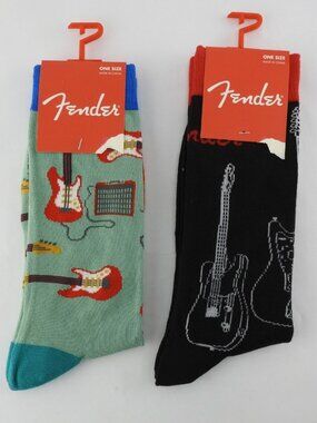 2 New Fender Guitar Pattern Crew Socks One Size Music Novelty Rock Lover Gift
